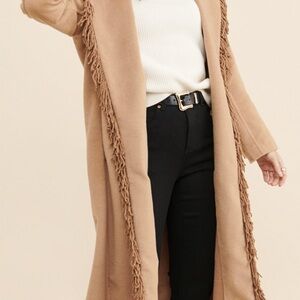 Line & Dot Camel Fringe Long Coat